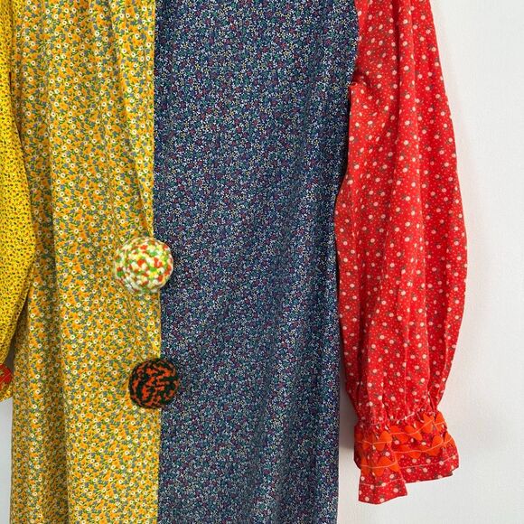 Handmade Unisex OS Color Block 70s Multi Mixed Dainty Floral 2 Pompom Clown Cost - Picture 4 of 11